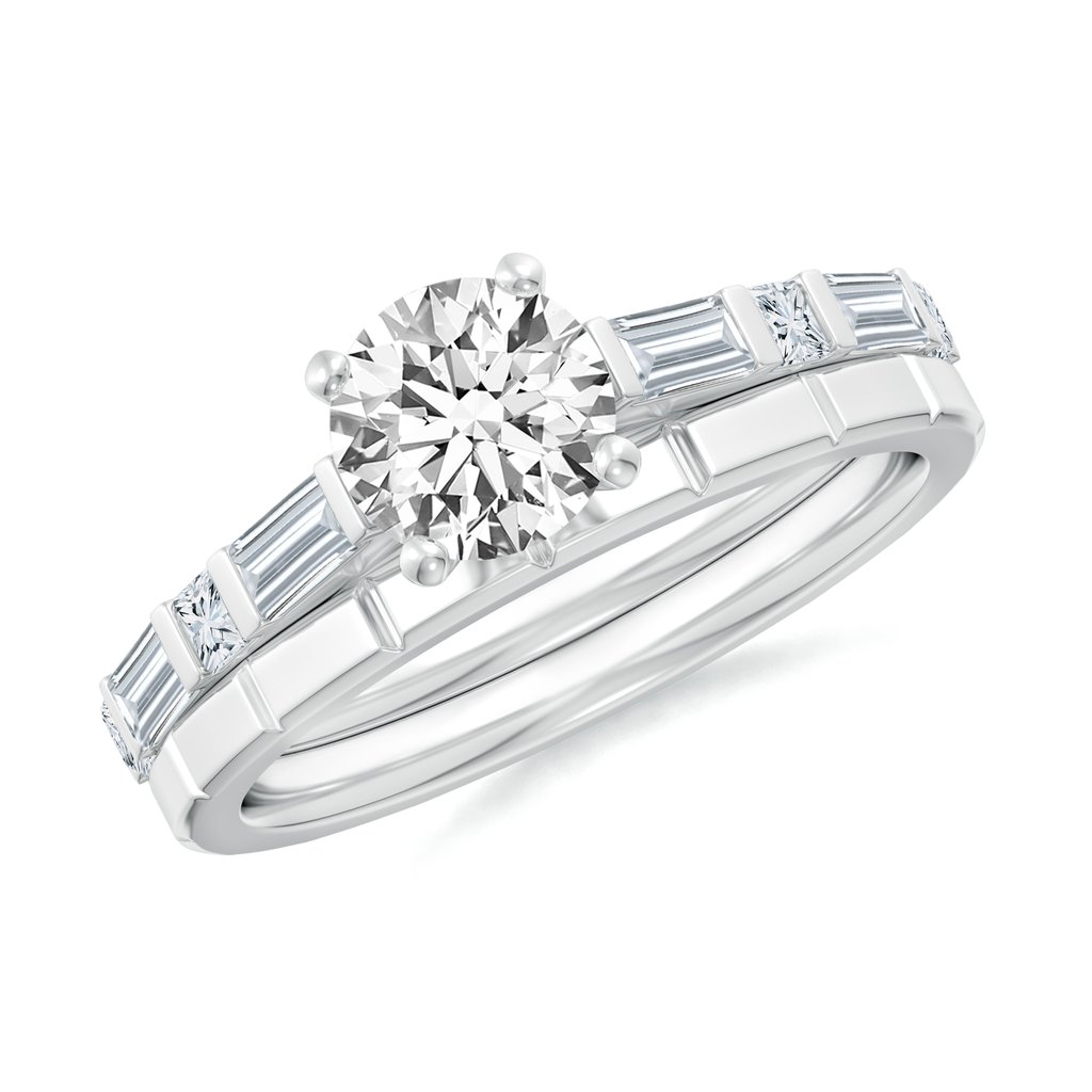 1.360 CT TW Round Moissanite 14k White Gold Bridal Set with Baguette & Square Accents