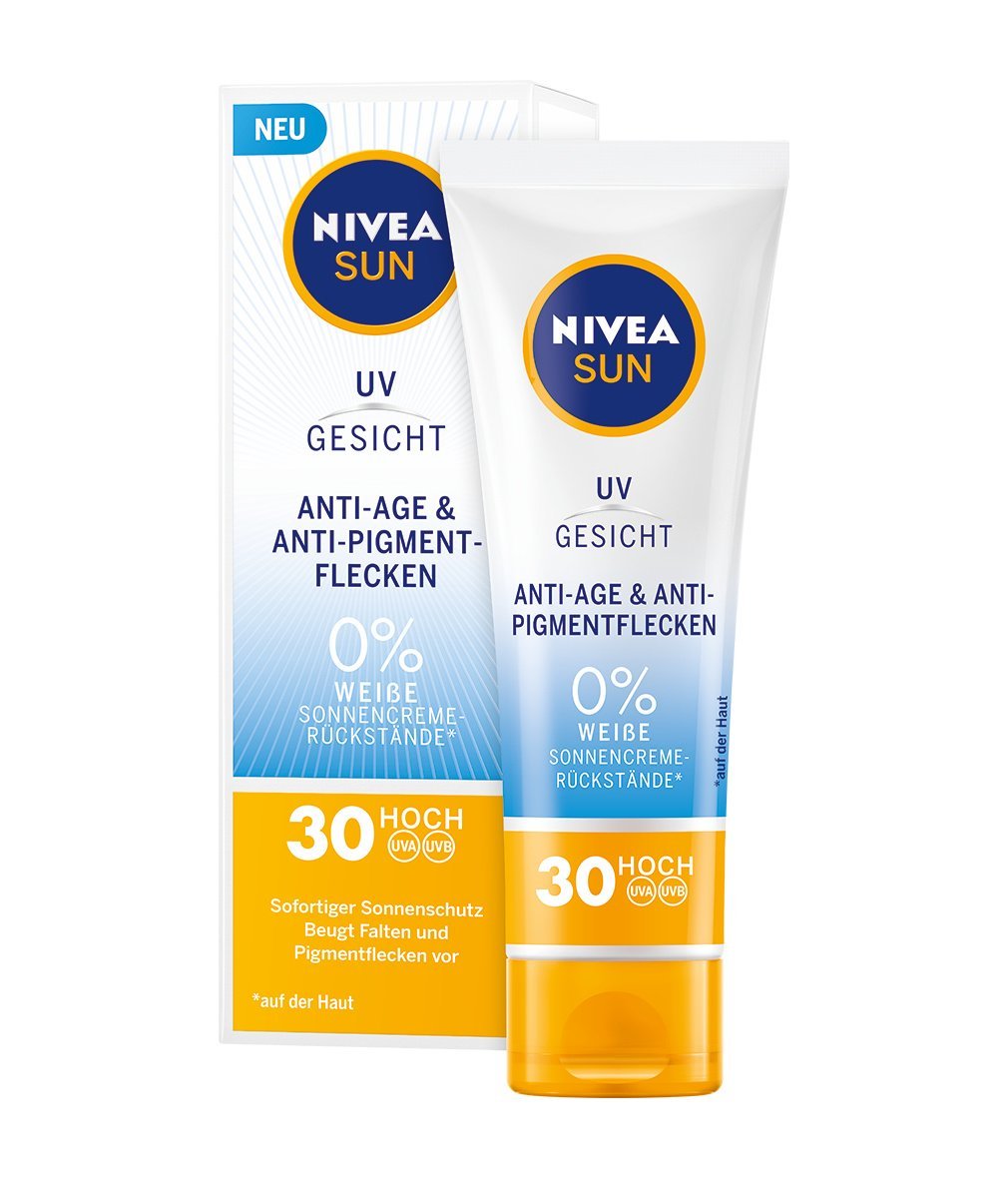 NIVEA SUN Sonnencreme fürs Gesicht, Anti-Age und Anti-Pigmentflecken, Lichtschutzfaktor 30, Tube, 50 ml