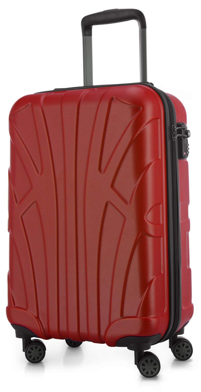 SUITLINE - Handgepäck Hartschalen-Koffer Koffer Trolley Rollkoffer Reisekoffer, TSA, 55 cm, 34 Liter, Rot