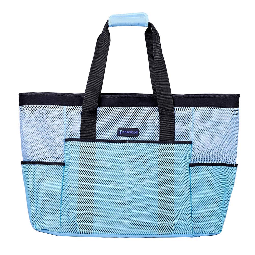 OOSAKU Mesh Strandtaschen Tote Shopping Travel Picknick Lebensmittelgeschäft Lagerung Handtaschen mit übergroßen Taschen Reißverschlüsse (xxl, Blau)