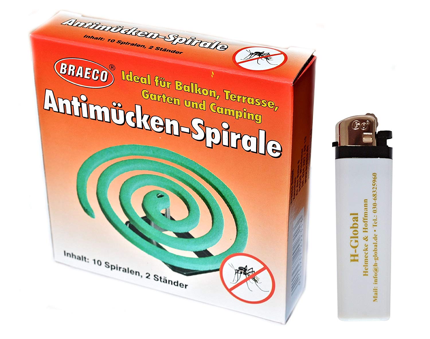 * 1 Packung (10 Stück) Antimücken-Spiralen Mückenabwehr Moskitoabwehr Insektenabwehr Insektenspirale + Feuerzeug