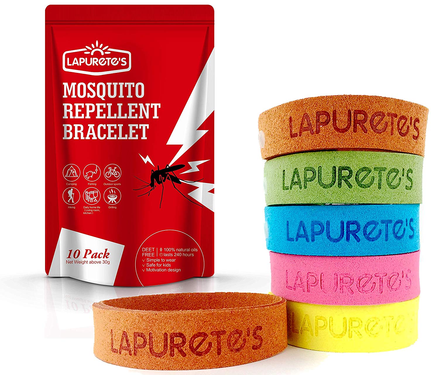Lapurete's ®Mückenschutz Armbänder - 10 Pack - Natürliche Käfer und Insektenbekämpfung DEET-FREI, Schutz für bis zu 250 Stunden.