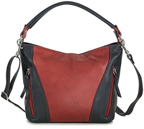 Damen Handtasche Leder schwarz rot Damentasche Umhängetasche von Taschenloft (31 x 23,5 x 9 cm)
