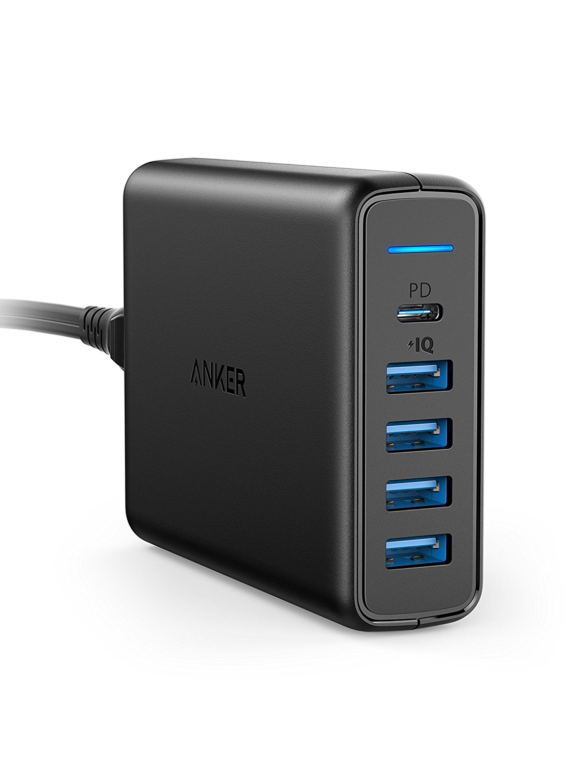 Anker PowerPort 5-Port USB C Ladegerät 60W Wandladegerät, 1-Port mit Power Delivery für Apple MacBook, Nexus 5X / 6P und 4 PowerIQ Ports für iPhone 8 X 8Plus, iPad, Samsung und weitere Geräte