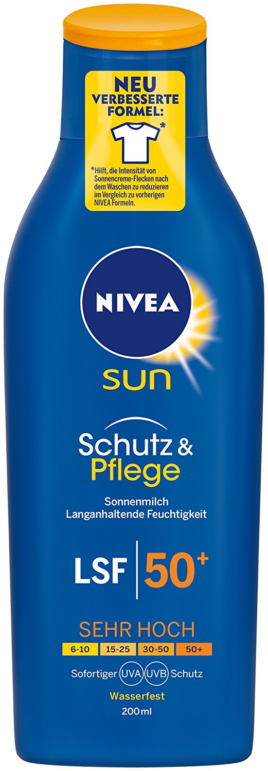 Nivea Sun Schutz & Pflege Sonnenmilch mit verbesserter Formel, Lichtschutzfaktor 50+, 1er Pack (1 x 200 ml)
