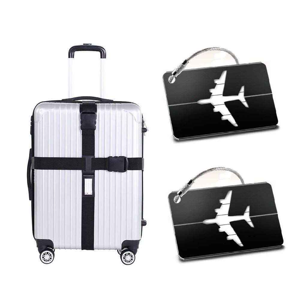 Sinwind Koffergurt Set – Gepäckgurt zum sicheren Verschließen der Koffers auf Reisen + GRATIS 2 Kofferanhänger – Robuster Gepäckgurt für sichere Reisen (Schwarz)