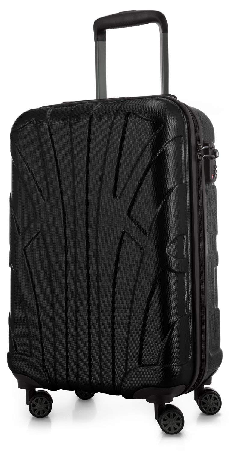 SUITLINE - Handgepäck Hartschalen-Koffer Koffer Trolley Rollkoffer Reisekoffer, TSA, 55 cm, 34 Liter, Schwarz