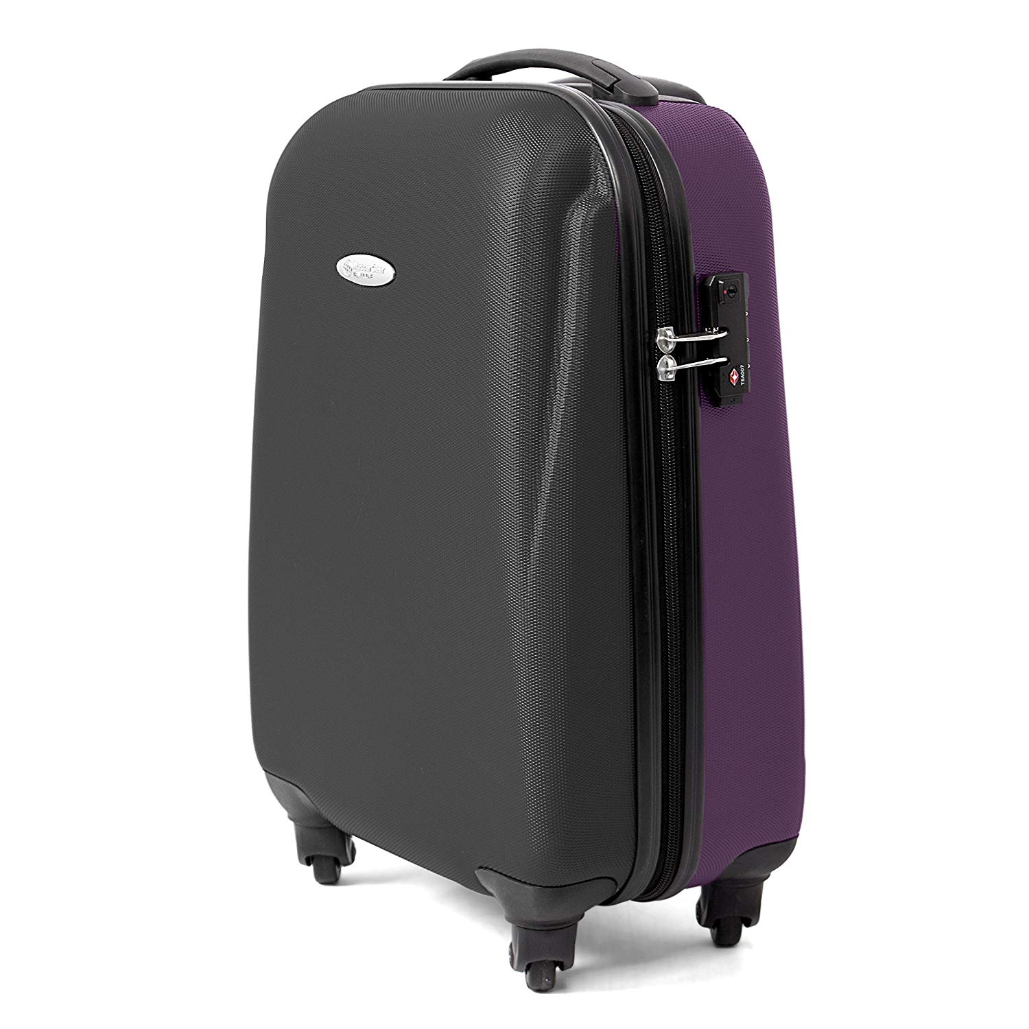 MasterGear Handgepäck Koffer aus ABS mit Reißverschluss in schwarz / violett , 4 Rollen (360 Grad) , Trolley, Reisekoffer, Hartschalenkoffer, TSA Schloss , für zahlreiche Fluggesellschaften geeignet