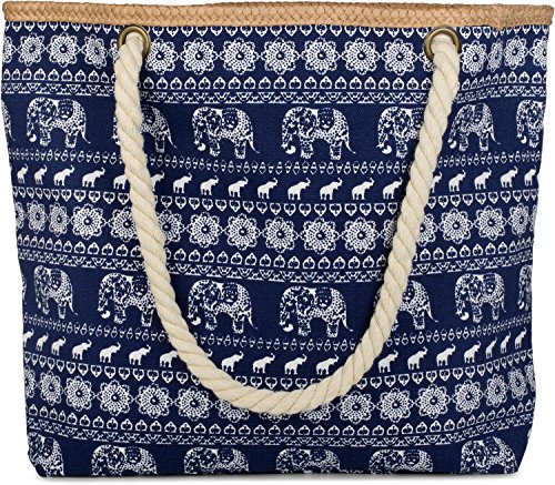 styleBREAKERStrandtasche aus Baumwolle mit Ethno Elefanten Muster und Reißverschluss, Schultertasche